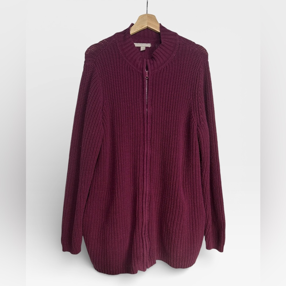 5 for $25🔥Woman Within Burgundy Zip Front Knit Sweater with Pockets Size 18/20